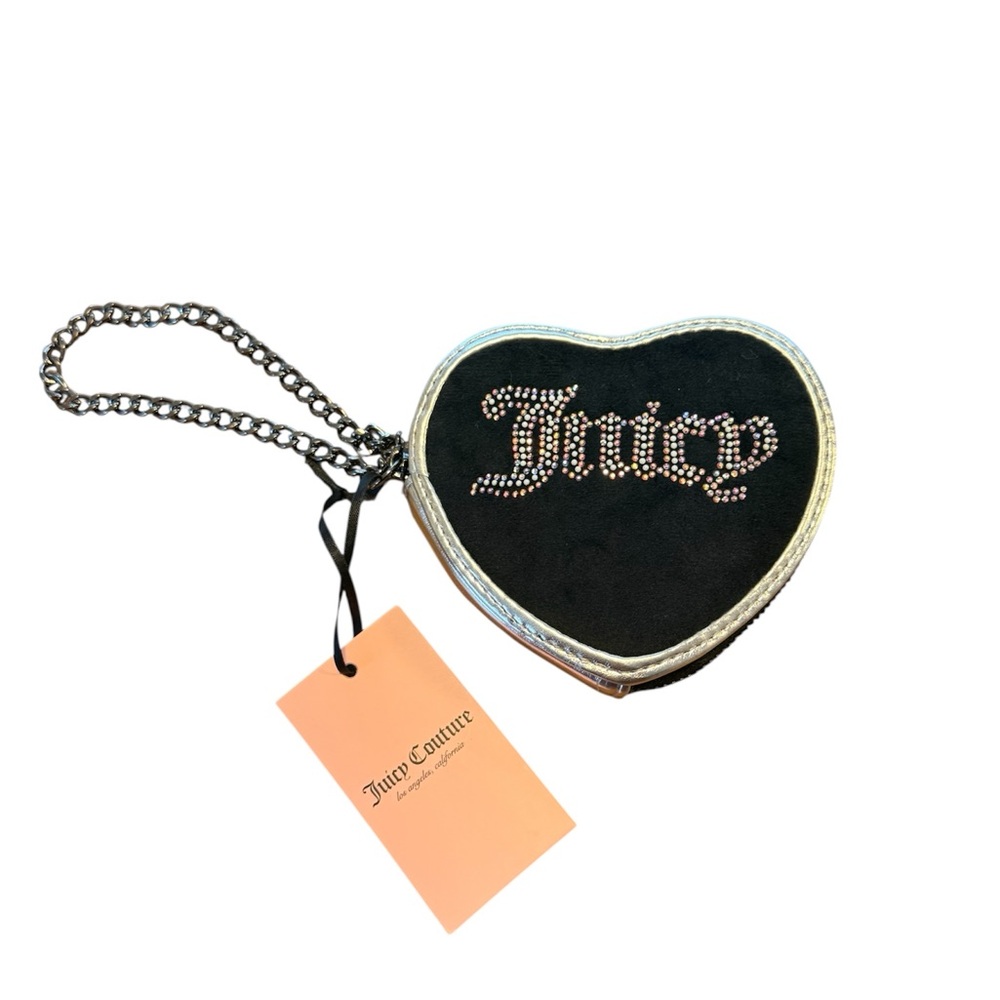 Juicy Couture Black Heart Wristlet with Chain Strap